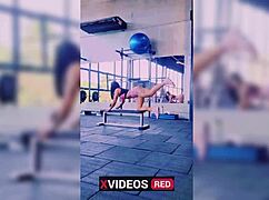Want to see this fitness brazilian babe with big ass horny in gym?