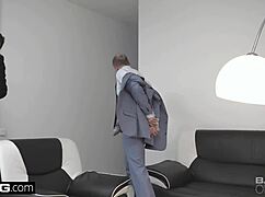 in the group scene, she's getting her clit licked while deepthroating