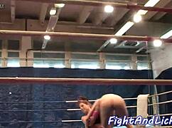 Roundass babe gets groped in wrestling catfight