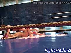 Roundass babe gets groped in wrestling catfight