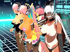 Four Anime Girls Sing and Strip Sensually