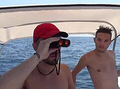 Feel the intense passion as a dominant sailor powerfully fucks a tight twink's ass on the boat. Emotions run high in this outdoor gay encounter.