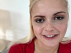 madison hart cute blonde teen 18+ gives huge cock no hands blowjob and swallows cum