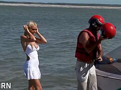 Classic Film With Blonde Woman On Beach