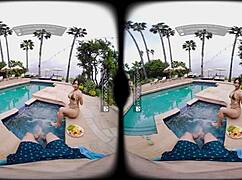 Vr bangers: tru kait takes big dick doggystyle by the pool with friends