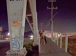 Fat couple banging hard on public bridge