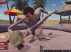 Ethan vs Kelsey in Naked Fighter 3D, wrestling with intense licks.