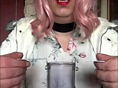 Bisexual crossdresser swallows cock on camera