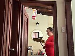 My neighbor's in the bathroom masturbating, what a cute MILF!