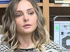 German Blonde Aften Opal Gets Huge Cock Deepthroat at Work