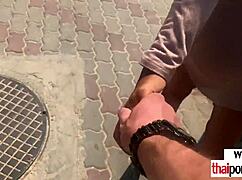 amateur thai teen 18+ bent over and fucked doggystyle by big white cock after park walk