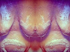 milf bathes sensually in shower, massaging ass in slow motion mirror view.