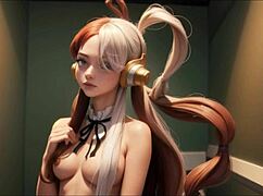 Ai generated uta one piece uses dildo in hentai cartoon.