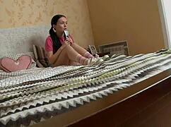 Hot brunette chick stars in steamy homemade sex tape scene 1.