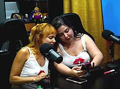 Flora VIP got comfy on podcast, flashed boobs while Ruan showed off. Wild Brazilian chat!