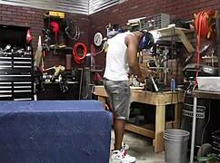 sara jay says, 'let me milk that big cock after our fuck.' the mechanic agrees and cums hard.