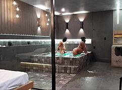 brunette in bathtub enjoys wild encounter with big black cock