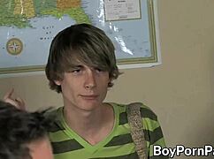 make out session turns into wild fucking from behind for twinks in office