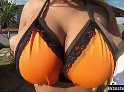 Dickloving curvy babe with big tits gets banged outdoors in close up