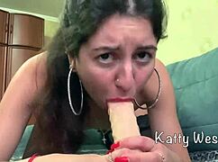 Katty West Sucking And Fucking Dildo In Stockings Until Massive Orgasm