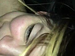 This sexy mommy is sucking a huge cock and getting cum