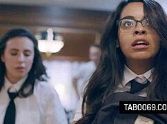 Hey, nerdy coed Casey Calvert invites her stepbrother to fuck her best friend Vienna Black 😏