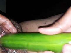 Sexy Indian Wife Plays with Oiled Cucumber Toy