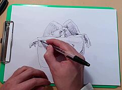 Sketching Two Beautiful Sexy Girls With A Ballpoint Pen