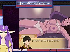Muscular Bodybuilder Brunette With Big Tits Gives A Blowjob To The Avatar Trainer In This Anime Scene.