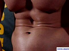 Sexy jock flexes ripped bod while jerking off!