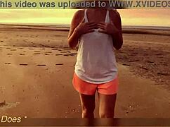 big tits flashing at sunset in public