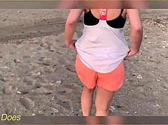 big tits flashing at sunset in public