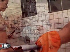 Two skinny blonde babes in stockings and fishnets play with toys in lesbian uniform scene