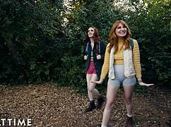 Feeling wild on a lesbian camping trip with Lacy Lennon and Aria Carson scissoring outdoors. Can’t resist their fiery connection.