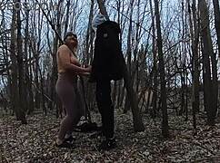 Nude wife sucks cock in public park