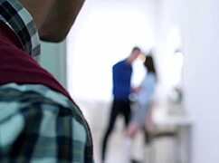 nerdy brunette explores group activities with natural boobs