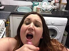 Curvy Candy Delivers Sloppy Blowjob with Messy Facial Finish.