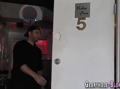 brunette teen sucked through gloryhole in interracial encounter