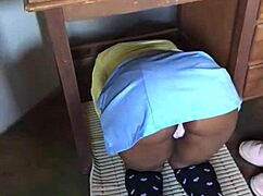 Ebony Teen Gets Nasty Creampie Under Study Desk, Bent Over for Monster Cock