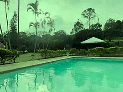 i'm sucking my friend's monster cock in the pool with his wet pussy teasing 😏