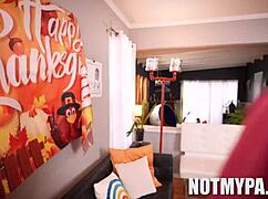 Clara Trinity gives thanks with a blowjob to Jack Vegas on Thanksgiving.