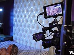 Kayley Gunner rides and spoons with cum on face in casting machine.