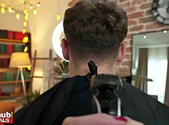 Wow! Check this natural boob brunette trainee cutting hair at Fakehub!