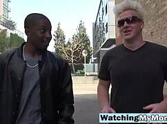 watching my mom natasha juja in heels and lingerie, giving blowjob to interracial cock while i observe