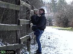 European Model in Glamour Scene Bounces Classily on Partner with Small Tits