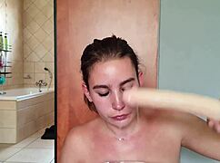 i gather saliva while repeatedly fucking my throat with a double ended dildo