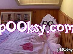 Blonde with big tits in red stockings gets amateur doggystyle fuck