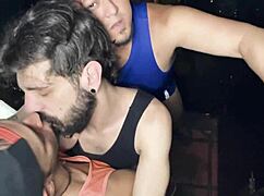 Kinky chaser explores sex cabins for intense anal group fucking with big cocks.