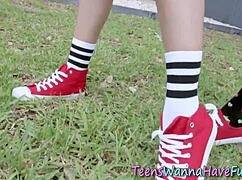 Real Teen 18+ Sucks Big Cock in Spandex