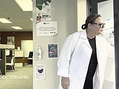 dominatrix mistress april, the urologist, uses electro and latex in a hospital bdsm session with lesbian assfucking and amateurs